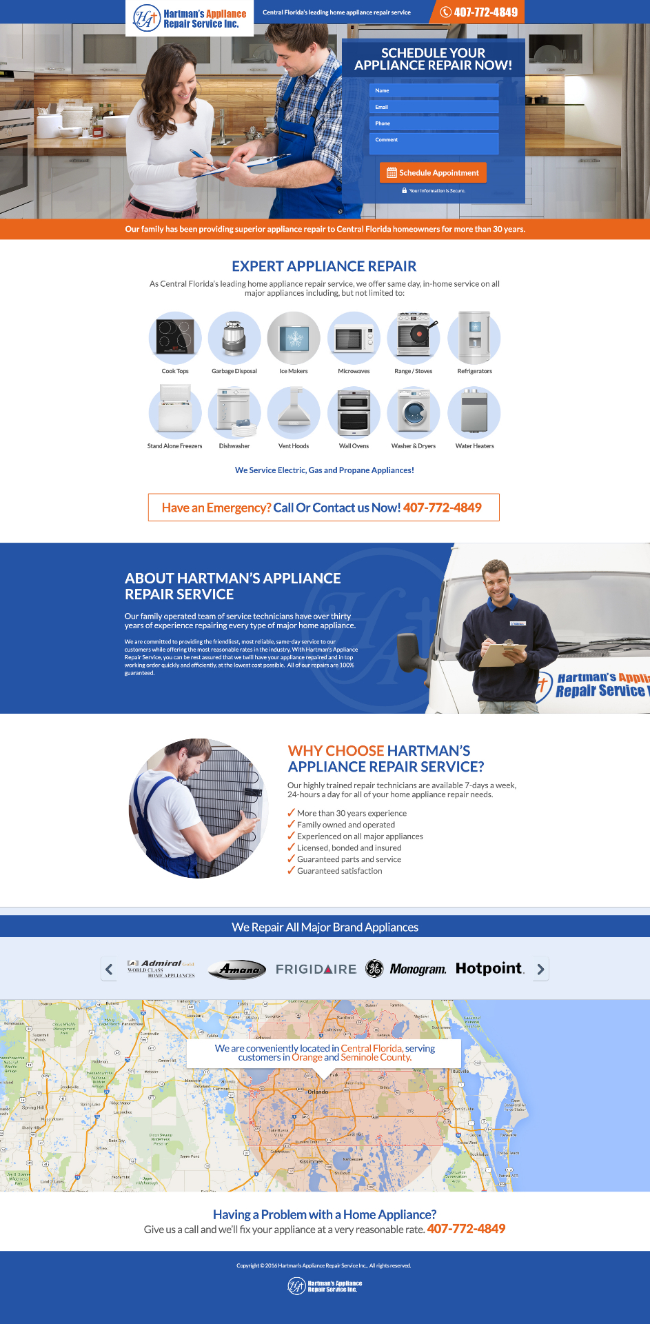 Landing Pages design for Hartman's Appliance Repair
