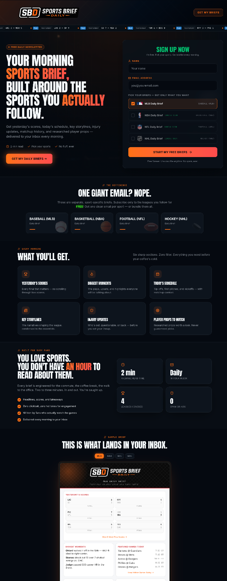 Websites design for Sports Brief Daily