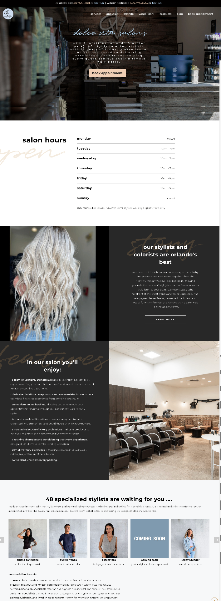 Websites design for Dolce Vita Salons