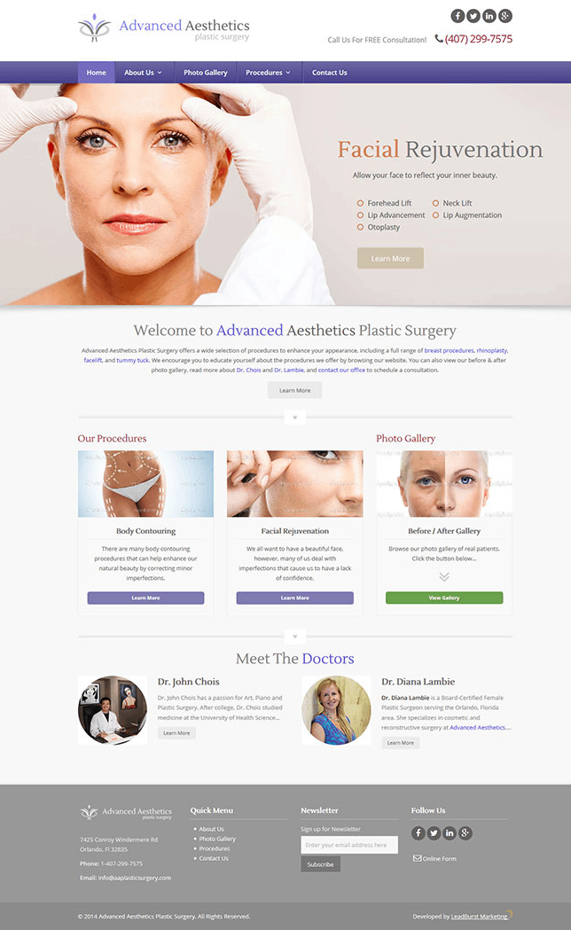 Websites design for Advanced Aesthetics Plastic Surgery