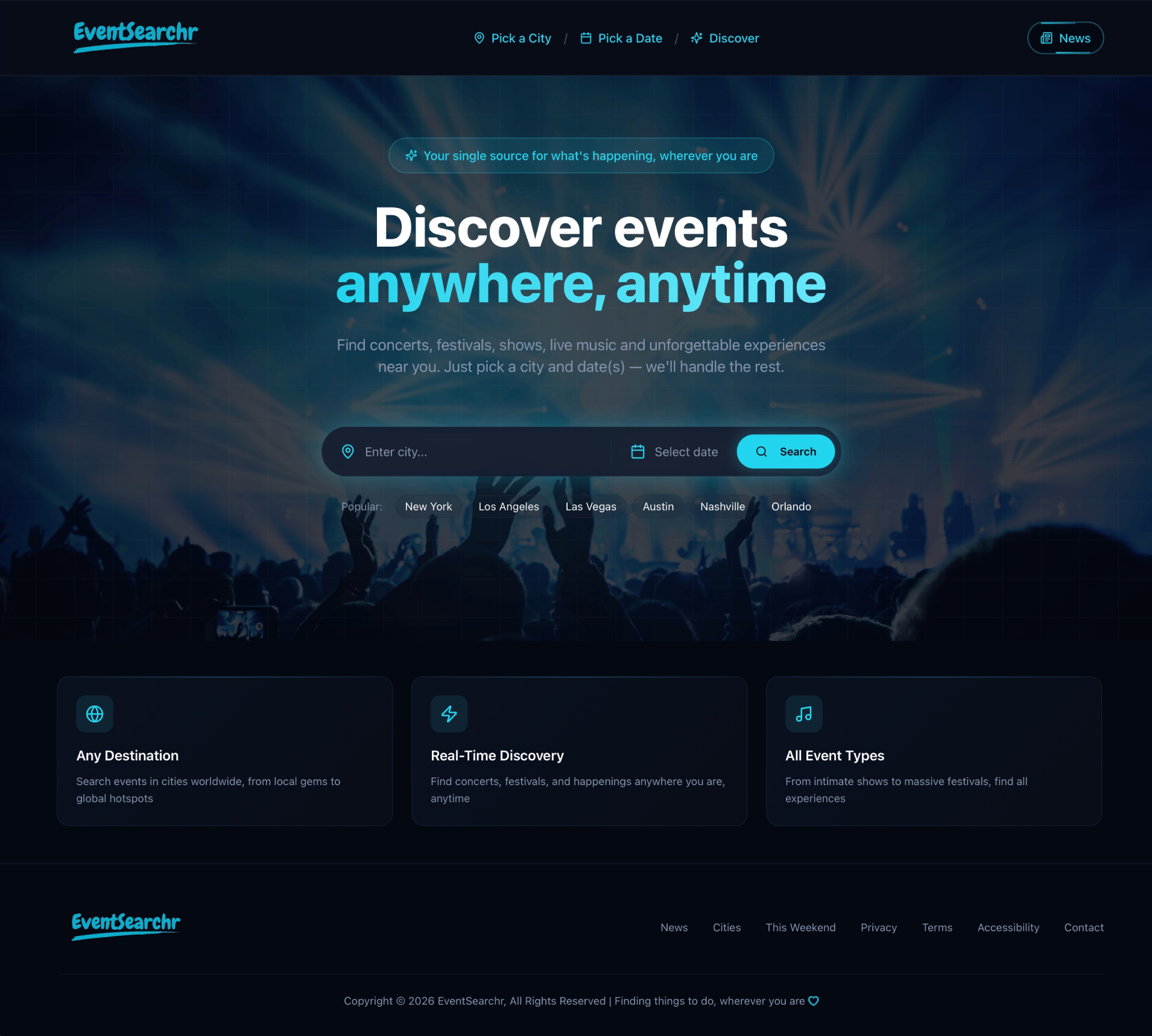 EventSearchr website designed by LeadBurst