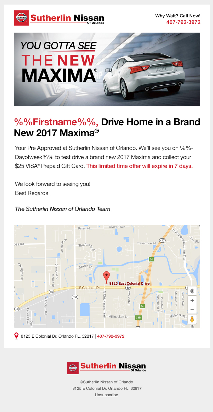 Email design for Sutherlin Nissan