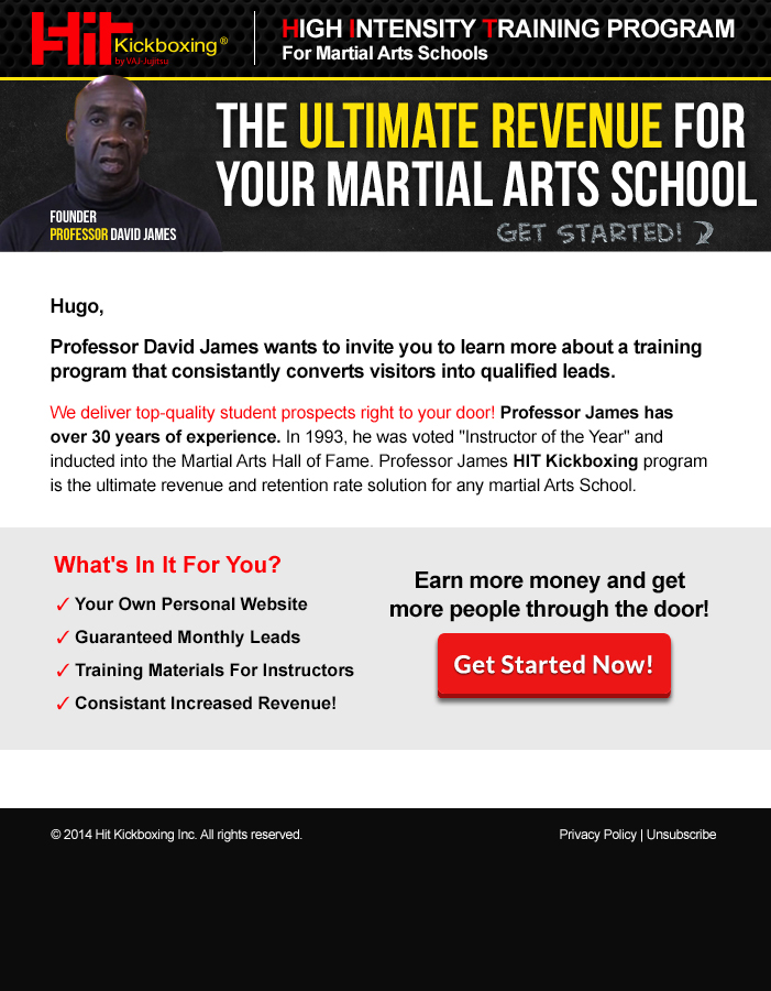 Email design for HIT Kickboxing